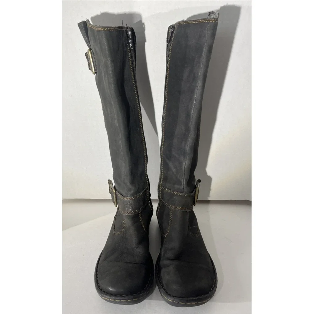 B O C by Born Black Pebbled Leather Moto Buckle Knee High Tall Zipper Boots‎ 7